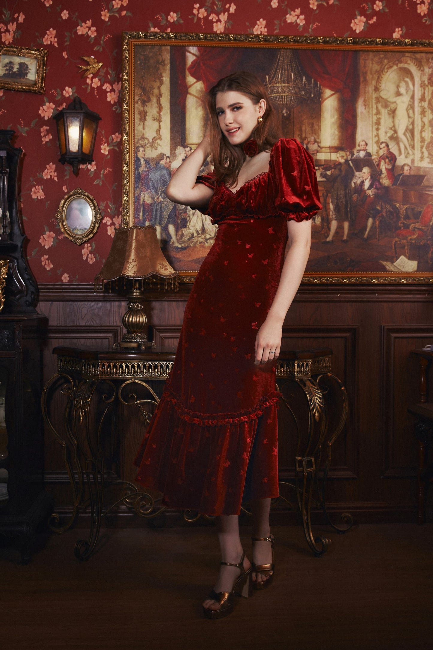 Winnie Velvet Embossed Midi Dress