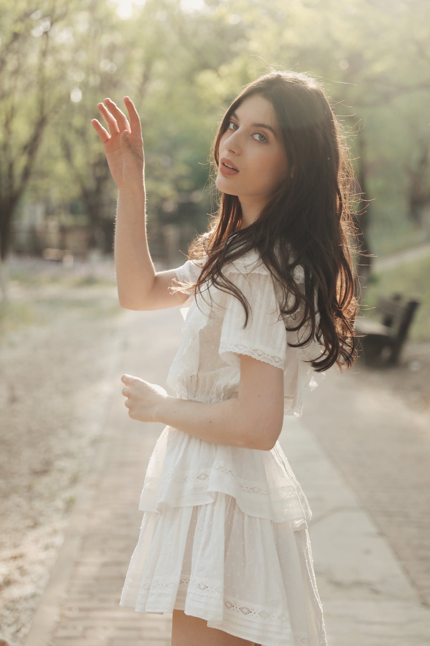 Aeris Lace Ruffled Tiered Mini Dress in White