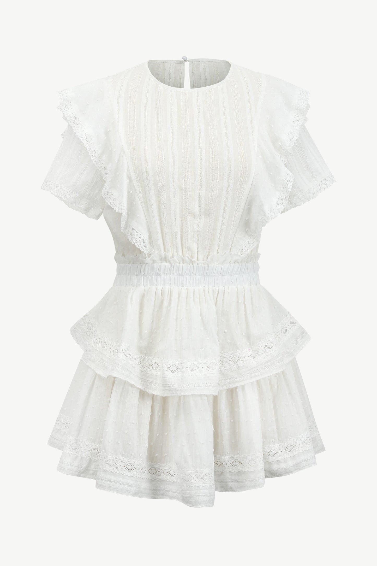 Aeris Lace Ruffled Tiered Mini Dress in White