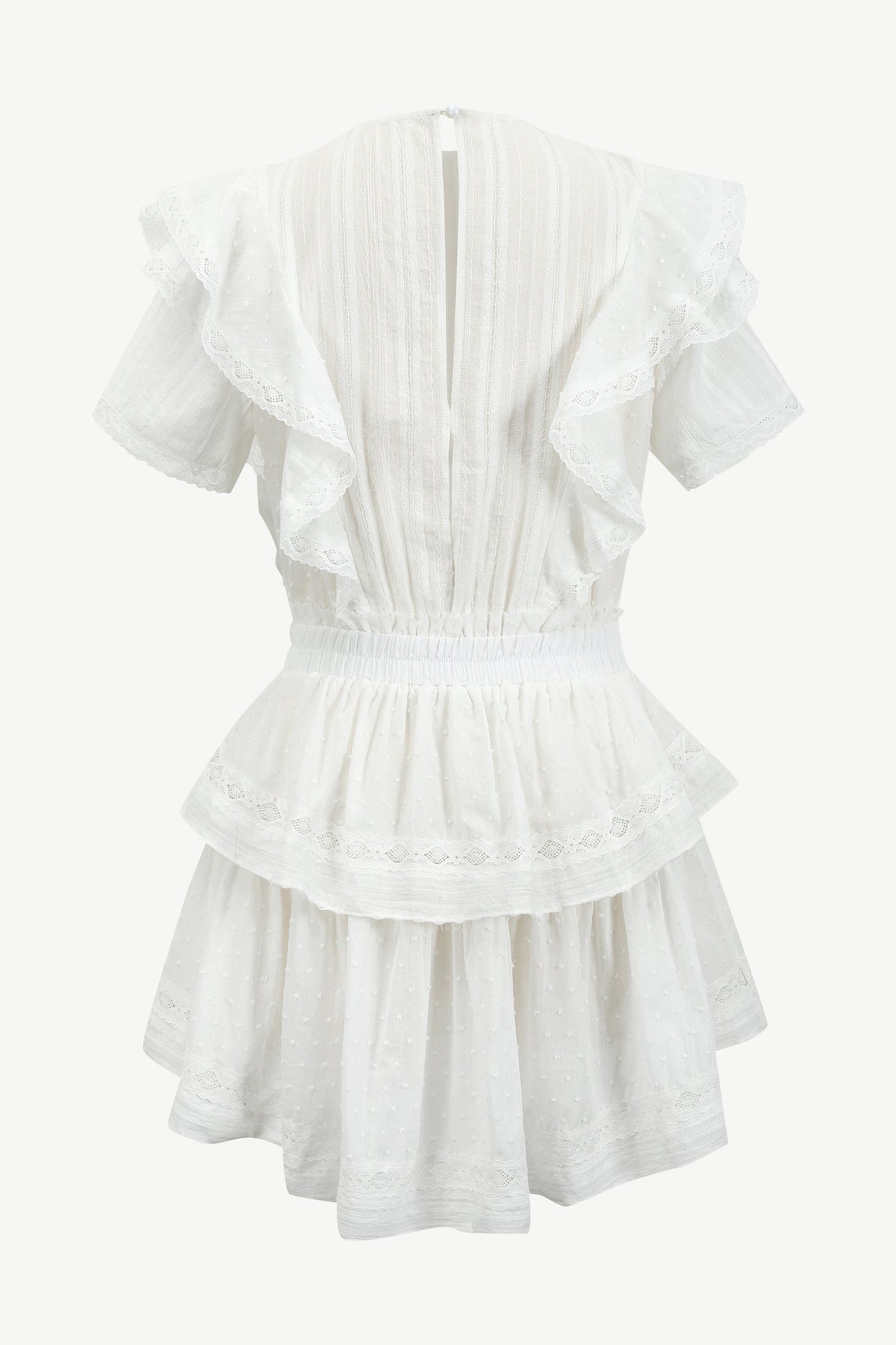 Aeris Lace Ruffled Tiered Mini Dress in White